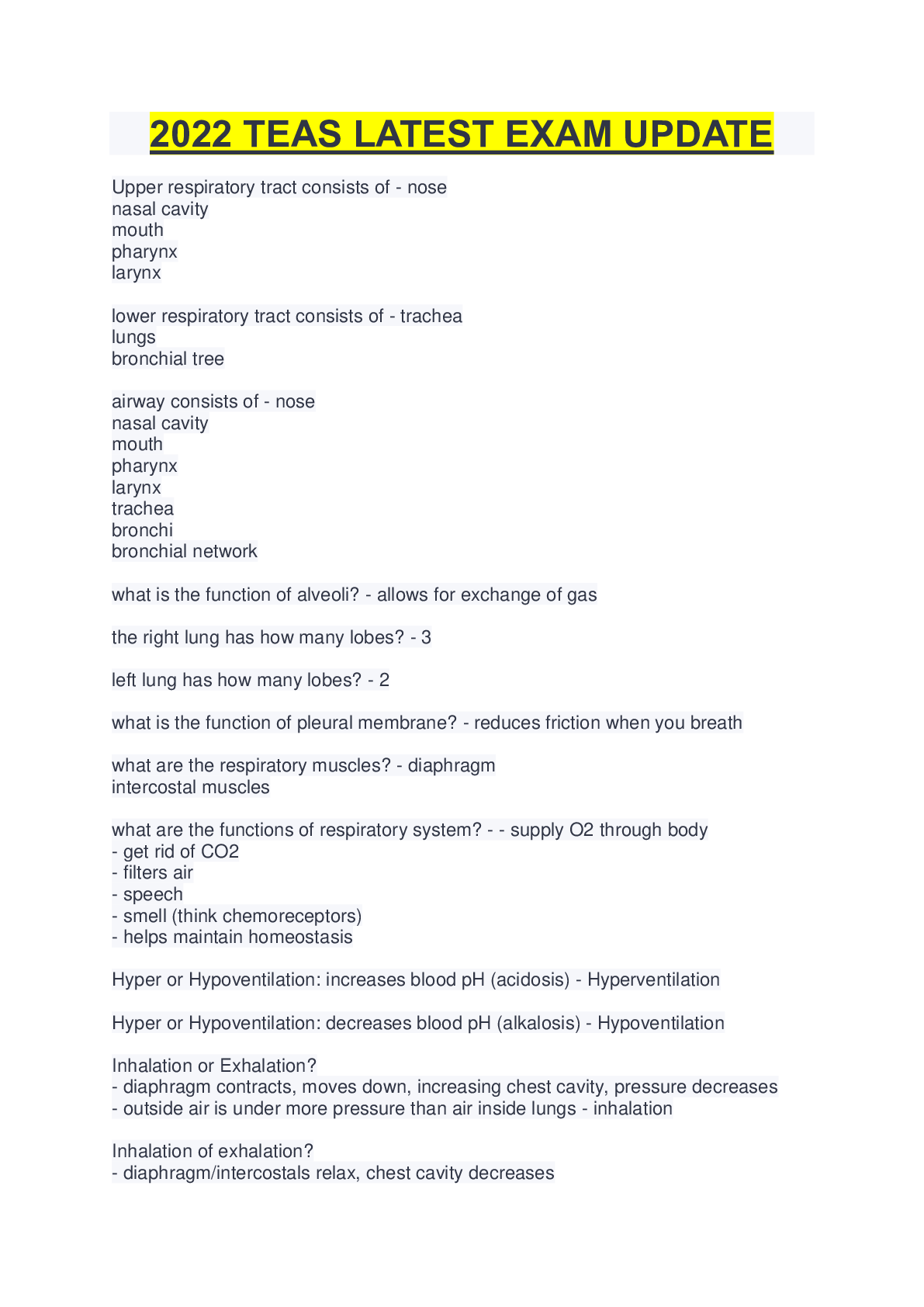 Preview image of 2022 TEAS LATEST EXAM UPDATE document